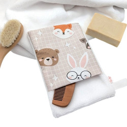 Manopla baño bebé Animales cuadrícula en petitmandarina.com