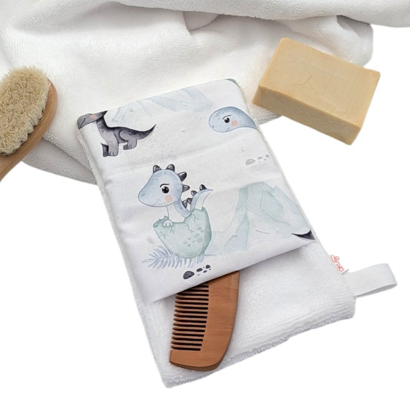 Manopla baño bebé Dinos Azul en petitmandarina.com