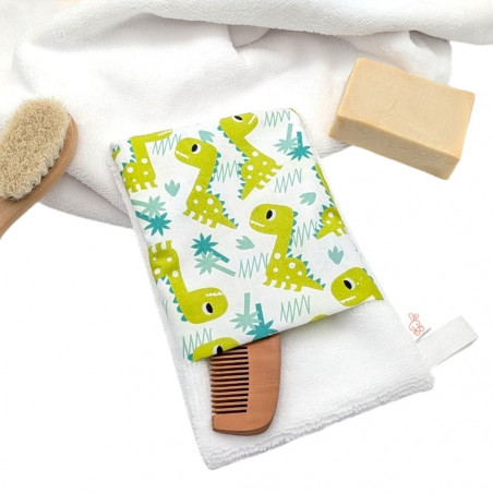 Manopla baño bebé Dinos Verde en petitmandarina.com