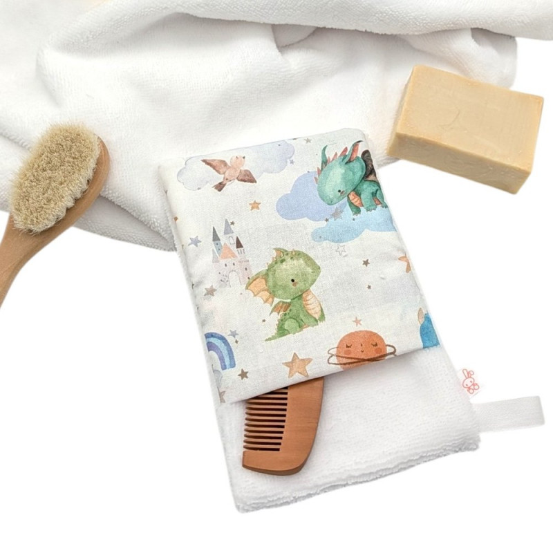 Manopla baño bebé Dragones acuarela en petitmandarina.com