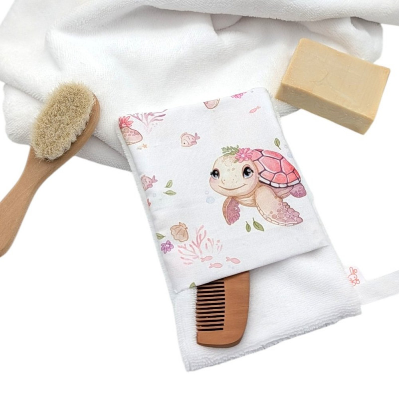 Manopla baño bebé Tortugas rosa en petitmandarina.com