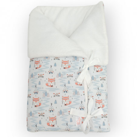 Saco para bebe convertible en manta estampado zorrito tipi azul en petitmandarina.com