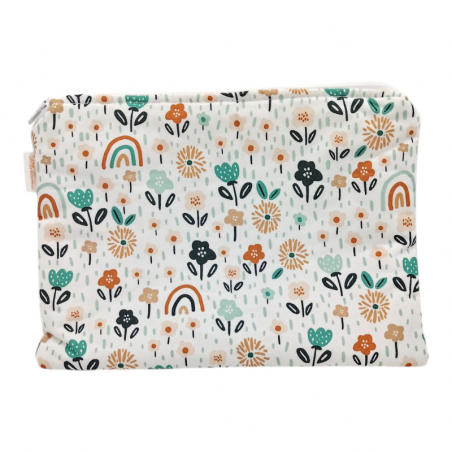 Neceser plano impermeable estampado flores mint en petitmandarina.com