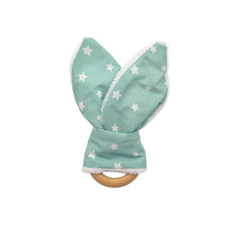 Mordedor orejas para bebe con estampado Estrellas Verde en petitmandarina.com