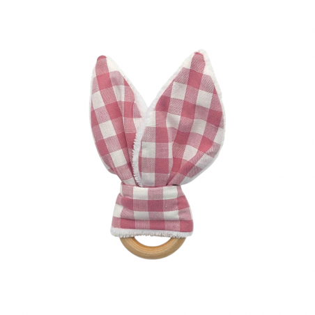 Mordedor orejas para bebe con estampado Vichy rose en petitmandarina.com