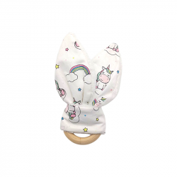 Mordedor orejas para bebe con estampado Pequeños unicornios en petitmandarina.com